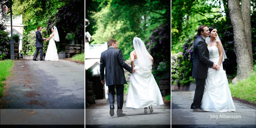 Brudpar som fotograferas vid Villa Odinslund i Örgryte i Göteborg.